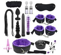 Couples Bondage Restraints Kit Adults Sex Toys Adjustable Bedroom Set for Men Women Bed Pleasure Beginners SM Tool Plush Handcuffs Ankle Cuffs Game Accessories from Neck to Feet (15 Pcs Set Purple)