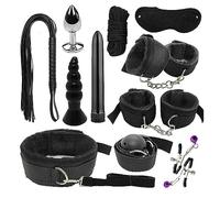 Couples Bondage Restraints Kit Adults Sex Toys Adjustable Bedroom Set for Men Women Bed Pleasure Beginners SM Tool Plush Handcuffs Ankle Cuffs Game Accessories from Neck to Feet (11 Pcs Set Black)