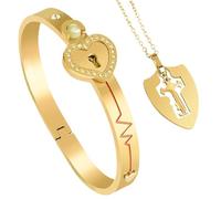 Couples Bracelets - 5.8cm Lock And Key Bracelet | Stainless Steel Concentric Wristbands | Heart Projection Relationship Wristband | For Wedding Dating Formal Office Party Gathering Commuting