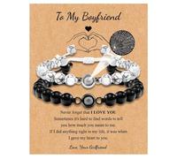 Couples Bracelets Gifts To My Lover, Natural Stone Bracelet for Men,8MM Adjustable Black Onyx Stone Bracelet,Couple Bracelets Gifts for Him and Her,Anniversary Valentine's Day Birthday Christmas Gift