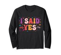 Couples Engagement Retro Groovy He Asked I Said Yes Long Sleeve T-Shirt