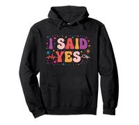 Couples Engagement Retro Groovy He Asked I Said Yes Pullover Hoodie