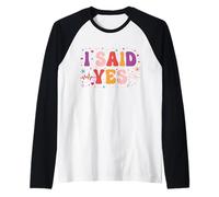 Couples Engagement Retro Groovy He Asked I Said Yes Raglan Baseball Tee