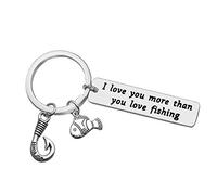 Couples Gifts Husband Keychain Daddy Keychain I Love You Gifts for Boyfriend Anniversary Valentines Christmas Birthday Gifts for Him,Men,Dad,Grandpa Fisherman Gift Couples Keyring Fish Hook Gift