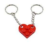 Couples Heart Keyring, Matching Brick Keychain for Him and Her, 2-in-1 Interlocking Gift for Anniversary, Valentine's Day or Birthday, Cute Love Keyrings for Women Men Adults Boyfriend Girlfriend, Red