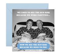 Couples Joke Greeting Card - Cheeky Husband and Wife Sunrise Joke - Birthday or Anniversary Card for Him, Her, Women, Men, Babe, Hun, Darling, Spouse - Getting Old Together - Comes with Fun Stickers