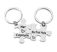 Couples Keyring Set Her Captain His First Mate Puzzle Piece Keychain Set Gift for Husband and Wife Couples Nautical Sailing Gift for Lovers Valentines Christmas Birthday Gift for Girlfriend Boyfriend
