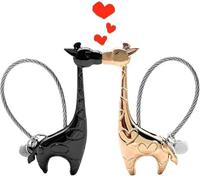 Couples Keyrings Set, Cute Giraffe Keyring Magnetic Love Keychain with Gift Box Aluminum Alloy Couple Keychain Gifts for Boyfriend Girlfriend(Black and Rose Gold)