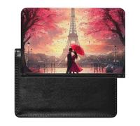 Couples Kiss in Paris Eiffel Tower Passport Holder Cover PU Leather Passport Wallet Organizer Protector Slim Travel Accessories