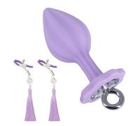 Couples Luxury Base Butt Plug Silicone Massage Butt Plug with Adjustable Nipple Clamps Anal Sex Toy for Women