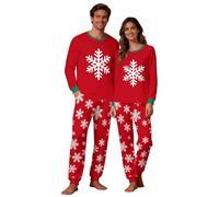 Couples Matching Chritsmas Pyjama Sets Reindeer Snowflakes Printed Pjs Set Soft Long Sleeve Tops Loungewear Pants with Pockets Family Pajamas Matching Set Xmas Holiday Sleepwear Christmas Nightwear