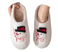Couples Men Women Christmas Slip On Furry Flat Home Winter Round Toe Keep Warm Cartoon Prints Slippers Shoes Grandma Slippers for Women (White, 4.5)