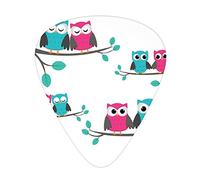 Couples of Owls Guitar Picks 12 Pack Universal ABS Guitar Picks,Couples of Owls Sitting on Spring Branches Cute Funny Cartoon Characters,for Acoustic and Electric Guitar,Turquoise Blue Pink