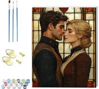 Couples Paint by Numbers for Adults with Frame, Paint by Numbers on Canvas Kiss, DIY Oil Painting Arts and Crafts Kit with Brushes, Hobbies for Adults Women, Home Wall Decor Gifts 50x70cm V-9992
