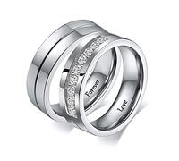 Couples Promise Rings Set, Engraved Forever and Love Stainless Steel Wedding Ring Band Sets Customizable