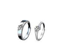 Couples Ring Set, Sterling Silver plated with platinum and featuring an adjustable open design , Solitaire Diamond Design, His and Hers Matching Bands, Gift for Couples, Wedding,Birthday, etc