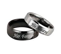 Couples Rings for Him and Her Set Promise Rings, His Always Her forever Rings Stainless Steel Engagement Rings Personalized