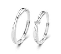 Couples Rings For Women And Men 925 Sterling Silver Crystal Wedding Band Adjustable Bridal Eternity Promise His & Hers Crossover Band Fashion Jewellery Gift Set Of Two Rings