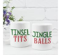 Couples Set Christmas Novelty Mug- Jingle Balls and Tinsel Tits Set of 2 Mugs (White/White)