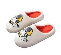 Couples Slippers for Men and Women Plush Warm Cute Cartoon Winter Shoes Lined Warm Slippers Animal Slippers Soft Footbed Fluffy Felt Slippers Memory Foam House Slippers, White, 4 UK