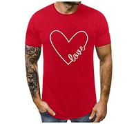 Couples Valentines Day Shirts Women Mens Shirts Plus Size Short Sleeve Personalized Heart Love Print T-Shirt Couple T-Shirt Blouse Tops Clothes Valentines Day Shirt XL