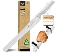 CouquusAid 2025 Upgrade Bread Knife for Homemade Bread, World‘s 1st Double Serrated Knife with 5 Thickness Adjustable Slicing Guide, Stainless Steel Bread Cutter, Razor Sharp for Sourdough, White