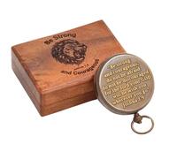 Courage Compass - Solid Brass with Joshua 1:9 Bible Verse “Be Strong and Courageous” - Lion Engraved Wooden Case - Christian Gift for Men, Faith, Strength, Bravery, Military, Graduation