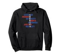 Courage Freedom Diversity Equality Justice Retro USA Flag Pullover Hoodie