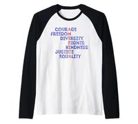 Courage Freedom Diversity Equality Justice Retro USA Flag Raglan Baseball Tee