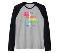 Courage Freedom Diversity Equality Justice Retro USA Flag Raglan Baseball Tee