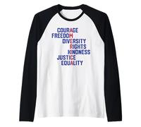 Courage Freedom Diversity Equality Justice Retro USA Flag Raglan Baseball Tee