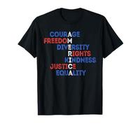Courage Freedom Diversity Equality Justice Retro USA Flag T-Shirt