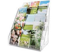 Courage Joy Kindness 5-Tier Clear Acrylic Greeting Card Display Stand, Portable Tiered Rack, Multifunctional Holder for Postcards, Photos, Brochures, Menus & Trading Cards for Retail, Home and Studio