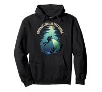 Courage Lives 30 Feet Under Summer Scuba Diving Pullover Hoodie