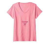 Courage Over Fear Breast Cancer Awareness Inspiration V-Neck T-Shirt, Women, Pink, XL