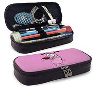 Courage The Cowardly Dog Leather Pencil Case Large Waterproof Pen Pencil Pouch Practical Bag with Zipper for Boys Girls Teens Adults School Work