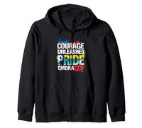 COURAGE UNLEASHED PRIDE EMBRACED Colorful Celebration Zip Hoodie