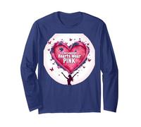 Courageous Hearts Wear Pink Butterfly Hope Empowerment Long Sleeve T-Shirt, Adult Unisex, Navy, M