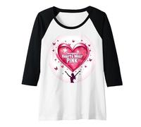 Courageous Hearts Wear Pink Butterfly Hope Empowerment Raglan Baseball Tee, Women, Black/White, XL