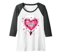 Courageous Hearts Wear Pink Butterfly Hope Empowerment Raglan Baseball Tee, Women, Dark Heather/White, L