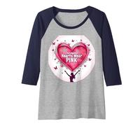 Courageous Hearts Wear Pink Butterfly Hope Empowerment Raglan Baseball Tee, Women, Navy/Athletic Heather, XL