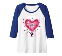 Courageous Hearts Wear Pink Butterfly Hope Empowerment Raglan Baseball Tee, Women, Royal Blue/White, XL
