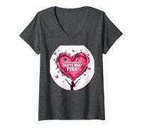 Courageous Hearts Wear Pink Butterfly Hope Empowerment V-Neck T-Shirt, Women, Dark Heather Grey, M