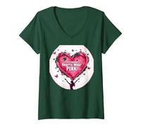 Courageous Hearts Wear Pink Butterfly Hope Empowerment V-Neck T-Shirt, Women, Forest Green, L