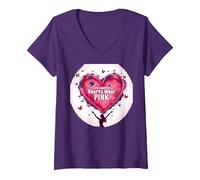 Courageous Hearts Wear Pink Butterfly Hope Empowerment V-Neck T-Shirt, Women, Purple, S