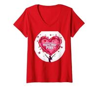 Courageous Hearts Wear Pink Butterfly Hope Empowerment V-Neck T-Shirt, Women, Red, S