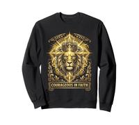 Courageous in Faith Crowned Lion Christian Cross Design Sweatshirt