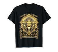 Courageous in Faith Crowned Lion Christian Cross Design Value Graphic T-Shirt
