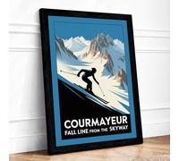 Courmayeur Descent Vintage Framed Wall Art Print A4 (29.7×21cm) Black, Wall Decor for Living Room, Bedroom, Office & Home, Ready to Hang, Art Gift