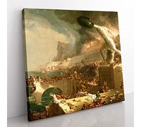 Course Of The Empire Destruction by Thomas Cole Classic Painting Canvas Wall Art Print Ready to Hang, Framed Picture for Living Room Bedroom Home Office Décor, 35x35 cm (14x14 Inch)